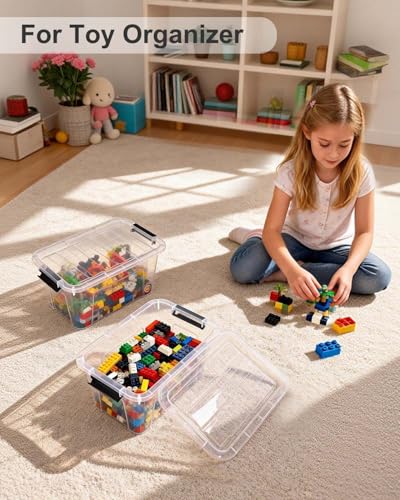 EOENVIVS Plastic Storage Bins with Lids 6 Pack, 7 Quart Storage Containers With Black Buckle Latch, Stackable Storage Organizers for Home Pantry Office Classroom Organization, Clear - color: Black