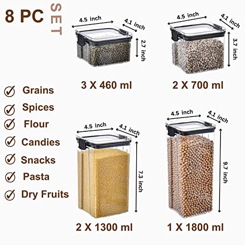 Airtight food storage containers, canisters for countertops, pantry organizers and storage, kitchen organizers and storage- 8Pc