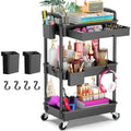 Goovilla 3 Tier Rolling Utility Cart Organizer with Removable Drawer, Stable and Sturdy Black Rolling Storage Carts with 2 Lockable Wheels for Bathroom, Kitchen, Snack, Craft, Makeup, Baby Essentials - size: 3 Tier, style: Black
