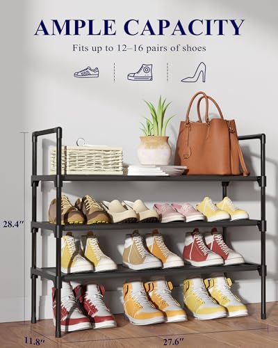 Kitsure Shoe Rack - 3-Tier Shoe Organizer, Shoe Rack for Closet, Entryway, Bedroom, Easy- Assembly Storage Shelf with Side Handles, 27.6" Wide - 3 Tiers, Black - color: Black, size: 27.6" Wide - 3 Tiers