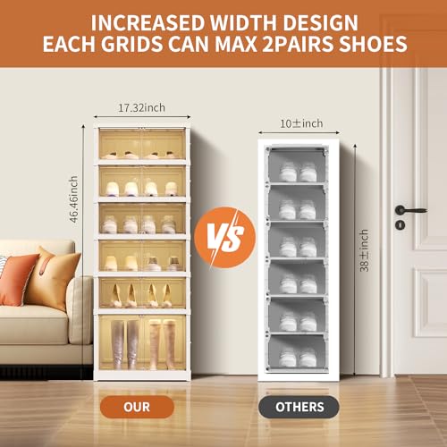 EHAMILY 6 Tier Foldable Shoe Rack Organizer for Closet 6-12Pairs Plastic Collapsible Shoe Racks Shelf Stackable Clear Folding Shoes Storage boxes for Small Spaces Narrow Shoe Storage Cabinet - size: 6 Tiers 12 Pairs