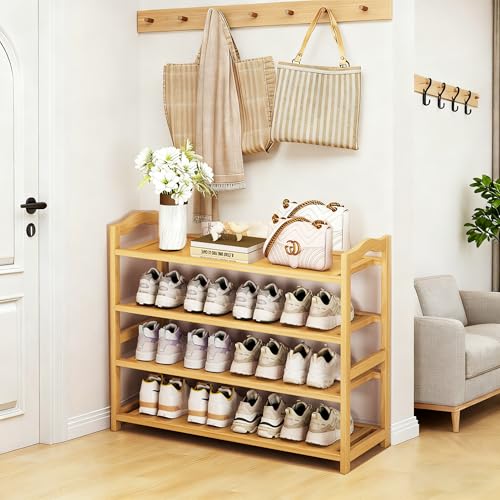 4-Tier Shoe Rack Bamboo Shoe Organizer Free Standing Shoe Storage for Entryway, Closet, Hallway, Bathroom and Living Room, Natural - size: 4 TIER