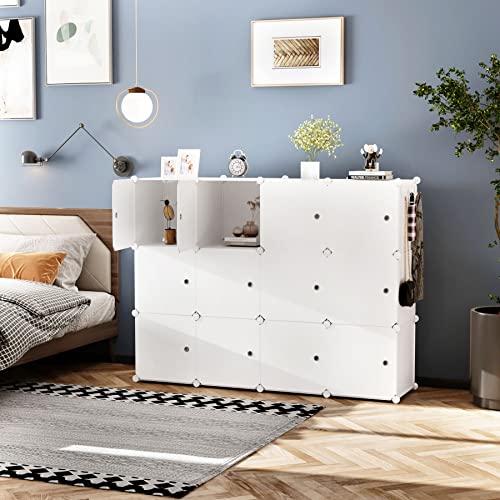 C&AHOME Cube Storage Organizer with Doors, 12-Cube Shelves, Closet Cabinet, DIY Plastic Modular Bookshelf Ideal for Bedroom, Living Room, 36.6”L x 12.4”W x 48.4”H Milky USHS3012M-DOOR - color: Milky