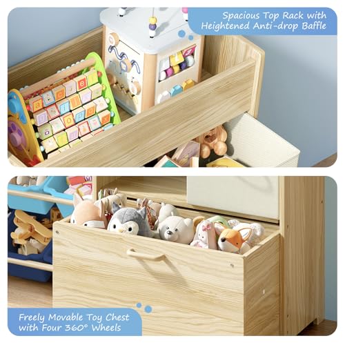 EXPERLAM Toy Storage Organizer for Kids, 9-Bin Toy Organizer with 2-Drawers,Movable Toy Chest and Top Rack, Kids Bookshelf and Toy Storage for Playroom, Bedroom, Nursery, Blue - style: Blue Bins