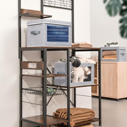 Homsorout Stackable Storage Bins with Lids - Medium Storage Box with Lids, Foldable Storage Bins, Wardrobe Clothes Organizer with Window, Cubes Storage Bins for Living Room, 6 Pack, Blended - color: Blended, size: L(6-Pack)