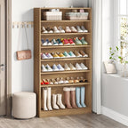 Tribesigns Tall Shoe Cabinet, 9 Tiers 40-45 Pairs Heavy Duty Wood Freestanding Shoe Storage Cabinet, 70.8'' Tall Shoe Cabinet with Open Storage for Entryway (1, Light Brown) - color: Light Brown