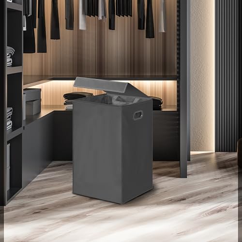 Simple Houseware Foldable Laundry Hamper Basket with Lid and Removable Bag, Dark Gray - color: Dark Grey