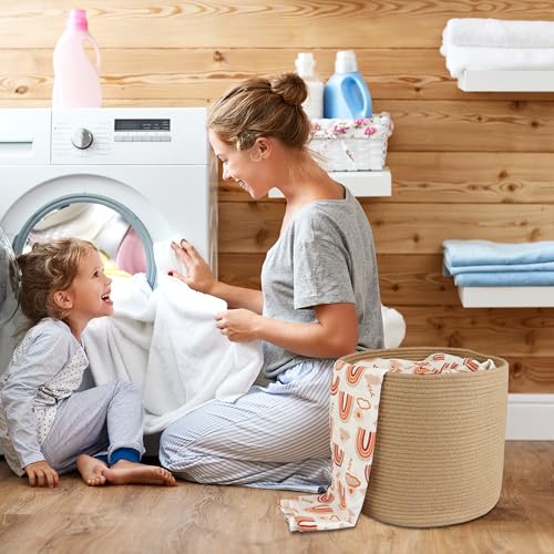 XUANGUO Jute Rope Basket For Girls Boys Kids 16”X14” Baby Laundry Baskets Nursery Bin Round Woven Basket Organizer For Storage Toys Blankets Shoes Clothes - color: jute