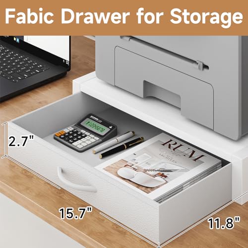 YAOHUOO 2-Tier Desktop Printer Stand with Fabric Drawer, Prtiner Table with Storage Shelf, Desk Organizer for Home Office,3D Printer,Fax Machine,Scanner, 17.3"x11.8" White - color: White, size: Middle