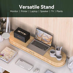 Bamboo Dual Monitor Stand with Storage, Curved Double Computer Laptop Stand Desk Shelf Organizer with Sliding Doors (42 inch) - size: 42 inch