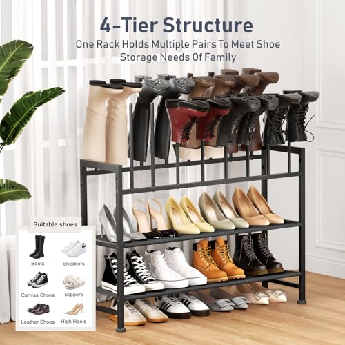 DIMJ Boot Rack 4-Tier - Black Metal Boot Storage Rack for Tall Boots Organizer Tall Boots, Multiuse Shoe Rack for Boots, Sneakers, High-Heel, Entryway, Fits 8 Pairs - size: 4 Tier - 8 Pairs