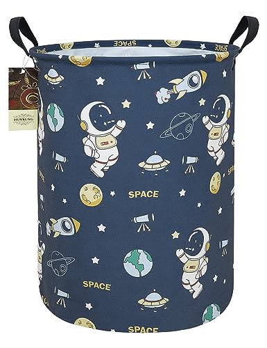 Collapsible Fabric Storage Basket, Waterproof Laundry Hamper with Handles, Round Storage Bin for Clothes Toys, Foldable Organizer for Bedroom Nursery Bathroom(Round-Blue Space Astronaut) - color: Round-Blue Space Astronaut