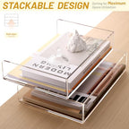 SANRUI Acrylic Paper Tray Organizer for Desk,Desk Organizers and Accessories,2 Pack Stackable Paper Organizer for Letter,Documents,Books,Magazines Crystal-Clear File Organizer - style: A4 Horizontal File Trays 2 Tier