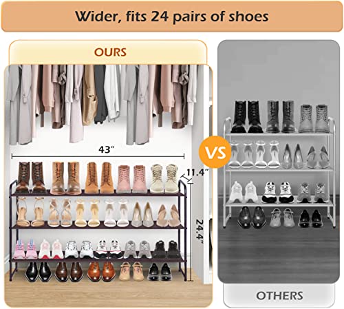 MISSLO Long 3 Tier Shoe Rack for Closet Shoe Organizer Storage Stackable Wide Shoe Shelf Holds 24 Pairs of Men Sneakers, Women Heels, Boots, Brown - color: Brown, size: 3 Tier