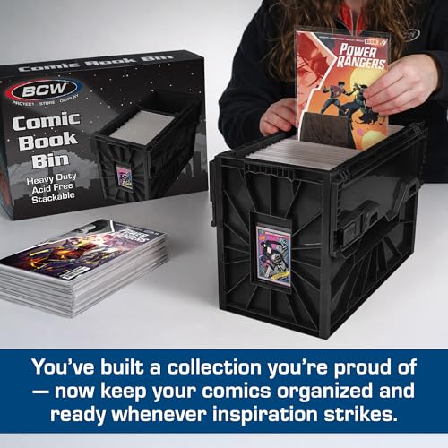 BCW Short Comic Book Bin | Holds 150 Comics | Stackable Plastic Storage | Acid-Free Organizer | Black, 10 Pack - style: 10 Pack