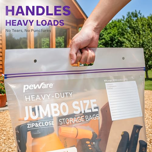 20 Gallon Heavy Duty Jumbo Storage Bags with Handle – 24" x 34" Resealable Zipper Top, Oversized Storage Solution for Clothes, Food, Pillow, Bedding, Household, BPA-Free, Pack of 5, 6 Mil Thick - size: 24x34 6mil Pack5
