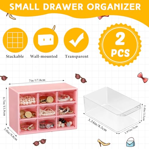 Wenqik 2 Pcs Mini Storage Drawers Teacher Toolbox Organizer with 9 Clear Drawers Small Plastic Desktop Teacher Desk Craft Organizer for Classroom Office 7" x 3. 9" x 4. 7" (Purple, Pink) - color: Purple, Pink