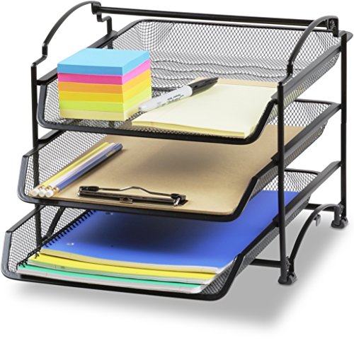 Simple Houseware 3-Tier Stackable and Sliding Desktop Document Letter Tray Organizer, Black
