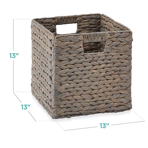 Best Choice Products 13x13in Pack of 5 Cube Storage Baskets, Water Hyacinth Multipurpose Collapsible Organizers, Handwoven Laundry Totes for Laundry, Living Room, Kids Room & Nursery - Gray - color: Gray, size: 13x13in