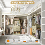 Unikito 48" W - 96” W Closet System with Mirror, 8FT Walk in Closet Organizer with Drawers and 3 Extendable Hanging Rod, Sturdy Wood Clothing Garment Rack with 25” Tower, Max Load 1000 LBS, White Oak - color: White Oak