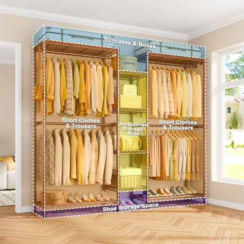 Ulif E4L L-shaped Clothes Rack, Heavy-Duty Garment Rack, Metal Freestanding Clothing Organization Storage System with Shelves and Hangers, Max Load 962lbs, 42.7" W x 42.7" D x 79.3" H, Bronze - color: Bronze