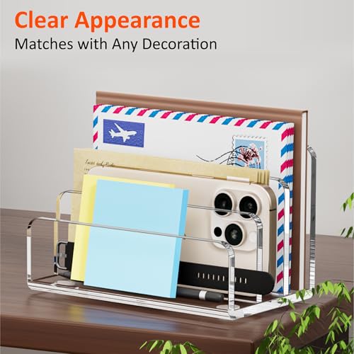FUCDTEFC Mail Organizer Countertop, 3 Section Clear Acrylic Small File Holders Letter Organizer for Desk, Modern Filing Accessories for Document, Office, Home, School - size: 3 Section Clear-M
