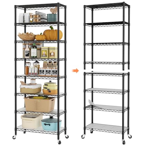 SINGAYE 8 Tier Shelf Organizer Storage Metal Shelves Garage Wire Shelving Unit Pantry Rack Adjustable Standing Storage for Kitchen Closet Laundry Bathroom Pantry 12" D x 22" W x 74" H Black - color: Black, size: 8Tier/12"D X 22"W X 74"H