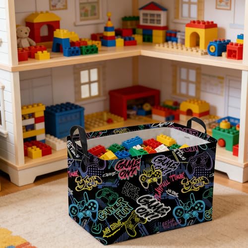 Rectangular Kids Baskets,Waterproof Foldable Storage Basket with Handles,Games Basket,Boys Room DecorGame Storage Bin,Shelf Baskets(Cool Game) - color: Cool Game