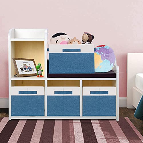 GhvyenntteS 6 Pack Fabric Storage Bins, 15x11x9.6 inch Closet Storage Bins for Shelves with 3 Handles, Foldable Storage Baskets for Shelves, Sturdy Closet Organizers and Storage Boxes, Blue - color: Blue & White, size: Large-6 Pack