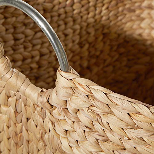 Deco 79 Seagrass Handmade Decorative and Functional Storage Basket Large Woven Basket Organizer with Ring Metal Handles, Basket for Storage 21" x 17" x 19", Brown - size: 21" x 17" x 19"