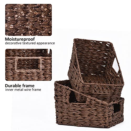 GRANNY SAYS Wicker Storage Baskets, Waterproof Wicker Basket with Handles, Trapezoid Woven Storage Bins for Organizing, Decorative Basket, Brown, 2-Pack - color: Brown, size: 2x 10¼"D x 7½"W x 7¼"H