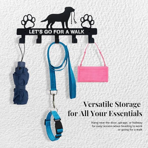 Dog Leash Holder for Wall, Key Holder Mount with 5 Metal Hooks, Pet Leash and Key Organizer, Screw Mounted Rack for Leashes Keys Collars, Entryway Garage Mudroom - style: 5-Hook