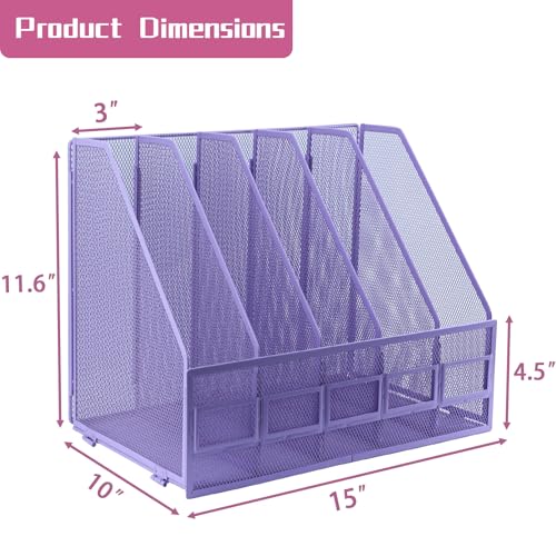 Desk Organizers, Metal Magazine File Holder with 5 Vertical Compartments Rack Binder File Organizer for Office Supplies, Home Workspace - Purple - color: Purple, size: 5 Compartments