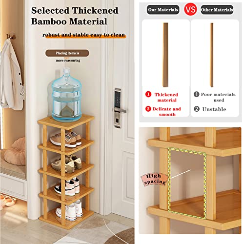 Bamboo Shoe Rack - Vertical Shoe Rack for Small Spaces, Tall Narrow Shoe Rack Organizer for Closet Entryway Corner Garage and Bedroom,Skinny Shoe Shelf Free Stackable DIY - Space Saving Storage - color: Original Color, size: 7-tier