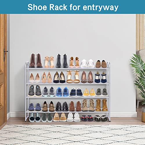 KIMBORA Long Shoe Rack for Closet, 30 Pairs Stackable Shoe Storage Organizer Wide 4 Tier Sneaker Shelf for Bedroom Floor (Grey) - color: Grey, size: 11.4 x 42.7 x 32.4
