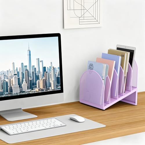 gianotter Desktop File Organizer, Desk Organizer with 5 Compartments, Paper Organizer for Desk, Workspace Organizers for Office Supplies (Purple, Inclined Style) - color: Purple, size: Inclined Style