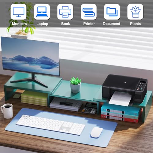 Dual Monitor Stand for Desk, Metal Computer Stand, Desk Shelf Riser,Desktop Organizer for Home and Office Use (Green) - color: Green