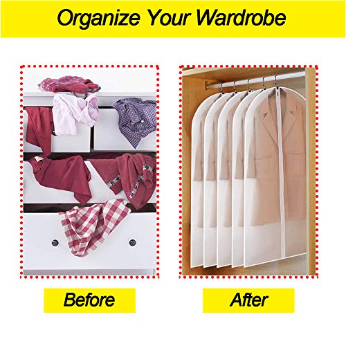 Suit Bags for Closet Storage Garment Bag 24''X40'' Clear Garment Bags for Hanging Clothes (Set of 6) Plastic Waterproof Suit Cover Bag with Zipper for Coats, Jackets, Shirts - color: White-Translucent, size: 24''X40''-6P