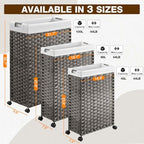 Greenstell Laundry Hamper with Wheels, 17.4 Gallon (66L) Slim Laundry Basket with 2 Removable Liner Bags & 2 Mesh Bags, Narrow Rattan Clothes Hamper for Bedroom, Laundry Room, Bathroom, Grey - color: Grey, size: 66L (19.7 x 7.9 x 27.6 inches)