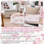 Boao 3 Pcs Pink Hydrangea Foldable Storage Baskets Pink Flower Laundry Basket with Handles Waterproof Storage Bins Fabric Shelf Baskets for Organizing Closet Clothes - style: Pink Floral