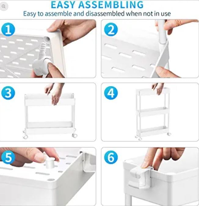 SPACEKEEPER Slim Rolling Storage Cart, 3 Tier Bathroom Storage Organizer Laundry Room Utility Cart Mobile Shelving Unit, Multi-Purpose for Kitchen Office Bathroom Laundry Narrow Places, White - color: White