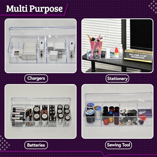 Set of 3 Cable Organizer Box W/Labels - Charger Box, Stackable W/Lids-Cord Organizer Junk Drawer- Cord Storage Box for Desk -Cable Organizer case