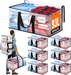 BlissTotes 6-Pack Large Moving Bags with Backpack Straps & Strong Zippers, Heavy-Duty Storage Bags Moving Boxes for Space Saving, Dorms, Transport, 93L-25 Gallons, Clear - size: 25 Gallons