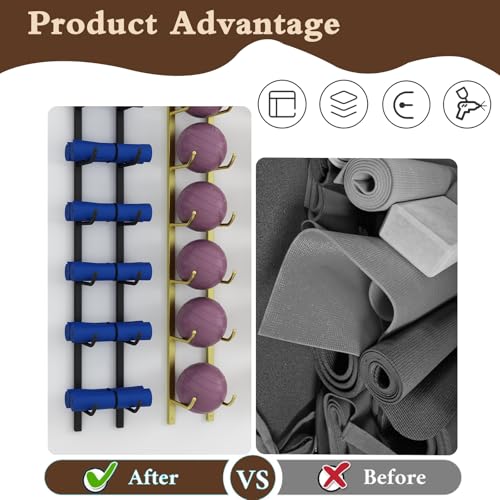 Yoga Mat Storage Rack, Wall Mounted Yoga Mat Holder, Large Capacity Storage Shelf, Multi-layer Storage, Home Hanging Storage Racks, Suitable for Home, Yoga Studio, Gym, School(Black,5-Tier) - color: Black, size: 5-Tier
