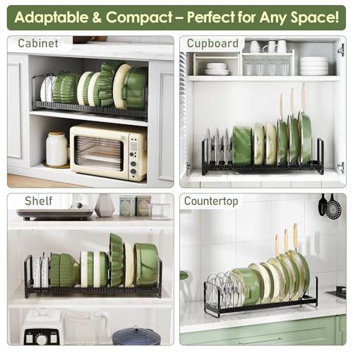 MUDEELA Pot Rack Pan Organizer inside Cabinet - Expandable Pot Lid Organizer for Cabinet with 12 Adjustable Dividers, Cutting Board Organizer Holder Baking Rack Kitchen Cabinet Storage Organization - style: 12 Dividers-Upgrade