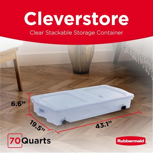 Rubbermaid 70 Quart Under the Bed Low Profile Storage Boxes with Dual Hinged Lids and Easy Rolling Caster Wheels, Clear, 2 Pack - size: Under the Bed - 2 Pack