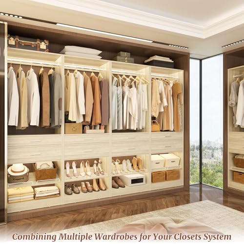 Unikito 25” W x 80'' H Closet System Organizer with Hanging Rod and 2 Wooden Drawers, Adjustable Shoes Rack, Sturdy Garment Racks, Walk-in Closet Tower for Bedroom, Mudroom, and Entryway, White Oak - color: White Oak, size: 25 Inch