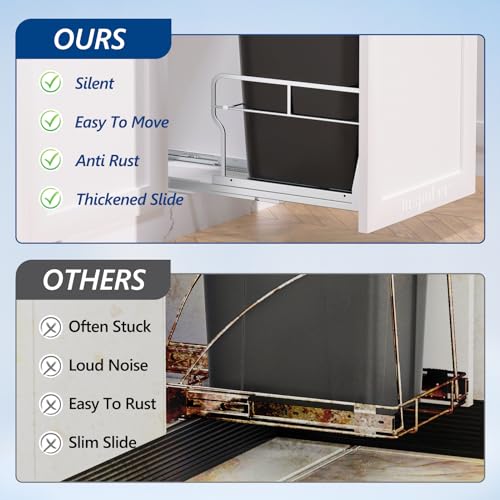 Insputer Pull Out Trash Can Under Cabinet with Soft-Close Slides, Heavy Duty Under Sink Trash Can Kit for Kitchen, Garbage Can Not Included, Requires Minimum Cabinets Opening 12" W X 18" D - size: Single