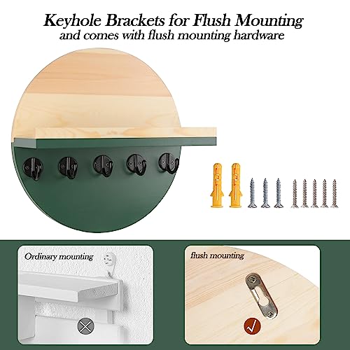 Gurfuy Key Holder for Wall with Shelf - Wood Mail Organizer and Rack with Shelf Hooks Wall Mounted for Entryway Decor Magazines Letter Storage Farmhouse Living Room Bedroom Doorway Green - color: Green
