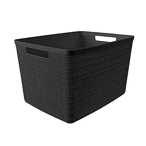 Curver Set of 4 Large 20L Jute Decorative Plastic Organization and Storage Baskets - Perfect Bins for Home Office, Closet Shelves, Kitchen Pantry and All Bedroom Essentials, Black - color: Black, size: Large 20l